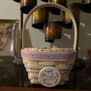 Longagerger Jelly Bean Basket w/jb liner, protecter and Happy Easter tie-on.